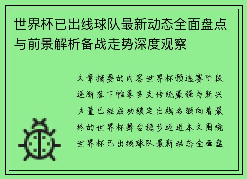 世界杯已出线球队最新动态全面盘点与前景解析备战走势深度观察